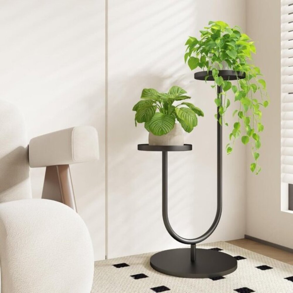 New Tall Indoor Plant Stand, Modern Black Metal 2 Pot Holder for Home Decor - Picture 1 of 5